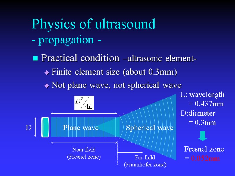 Physics of ultrasound - propagation - Practical condition –ultrasonic element- Finite element size (about
